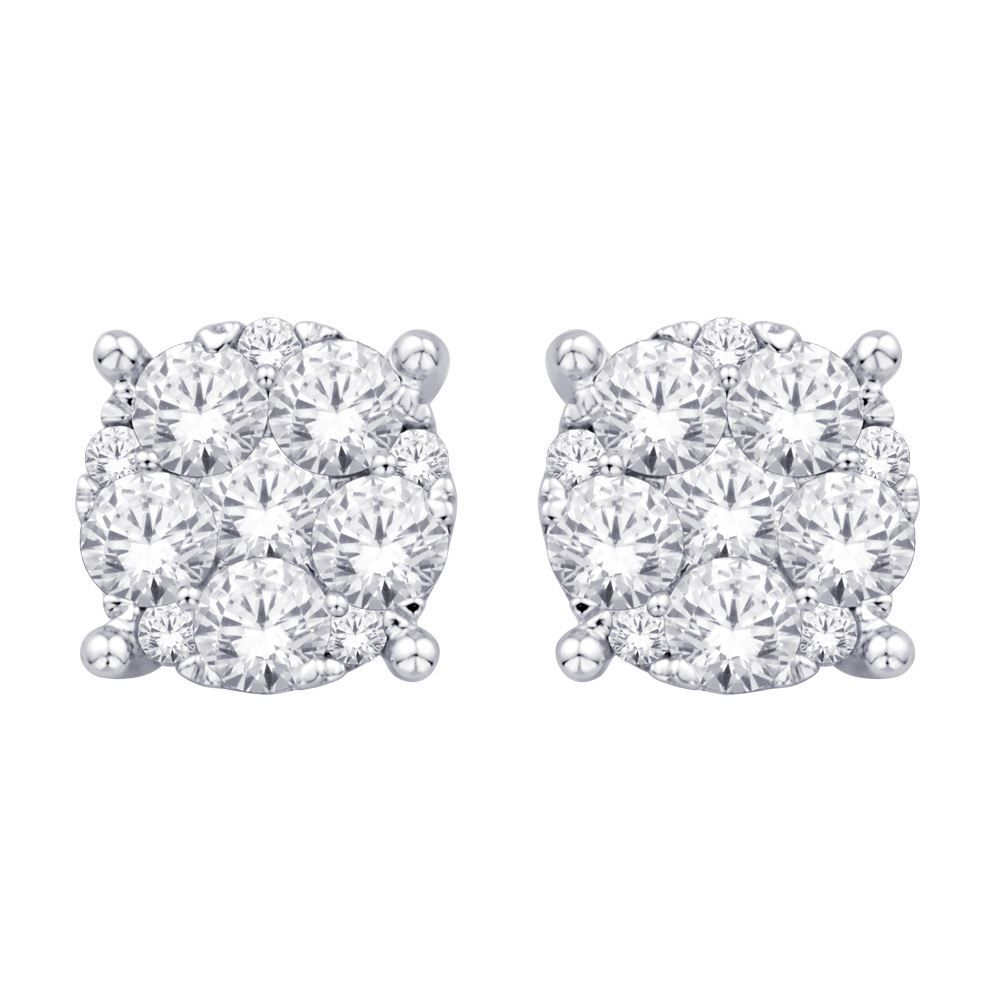 14K White Gold 1 Ct.Tw. Diamond Flower Stud Earrings - Image 1