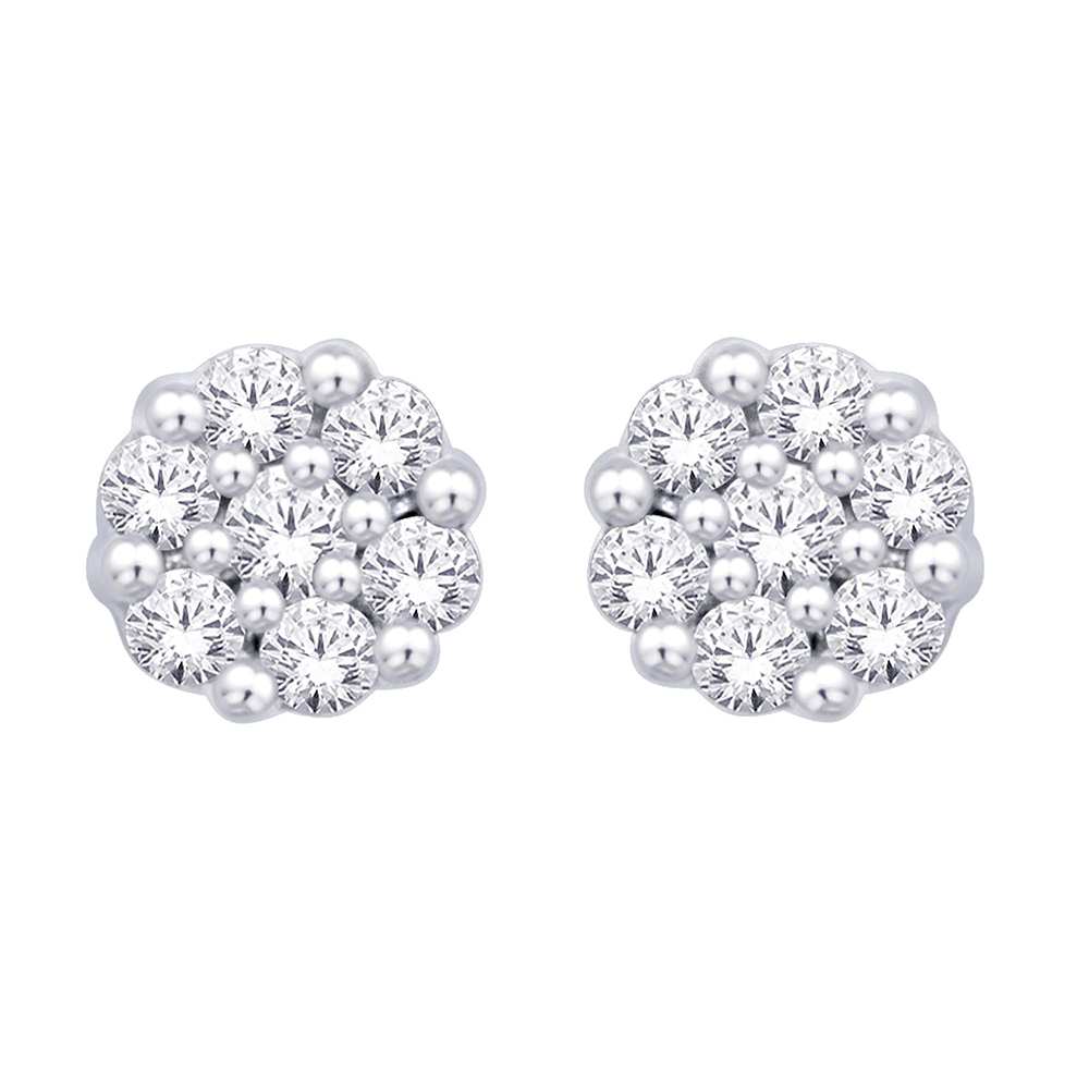 14K White Gold 1/3 Ct.Tw. Diamond Flower Studs Earrings - Image 1