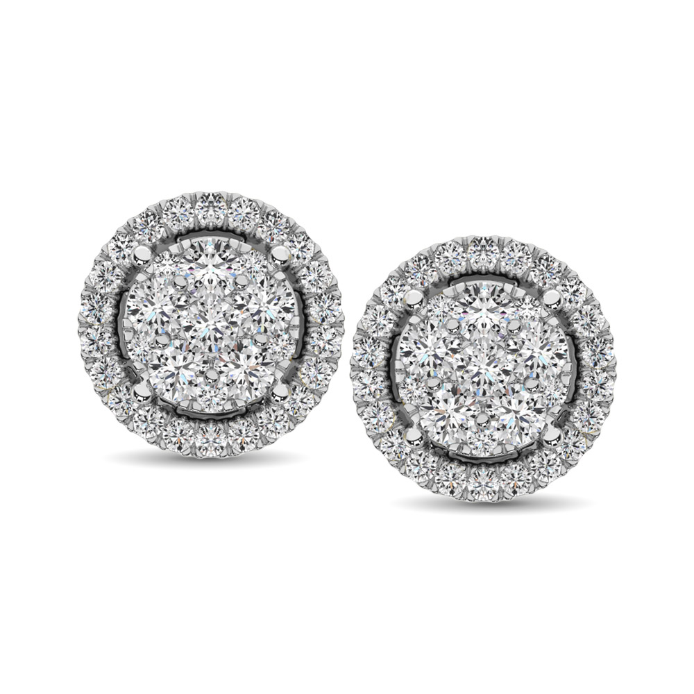 14K White Gold 1/2 Ct.Tw. Diamond Flower Stud Earrings - Image 1