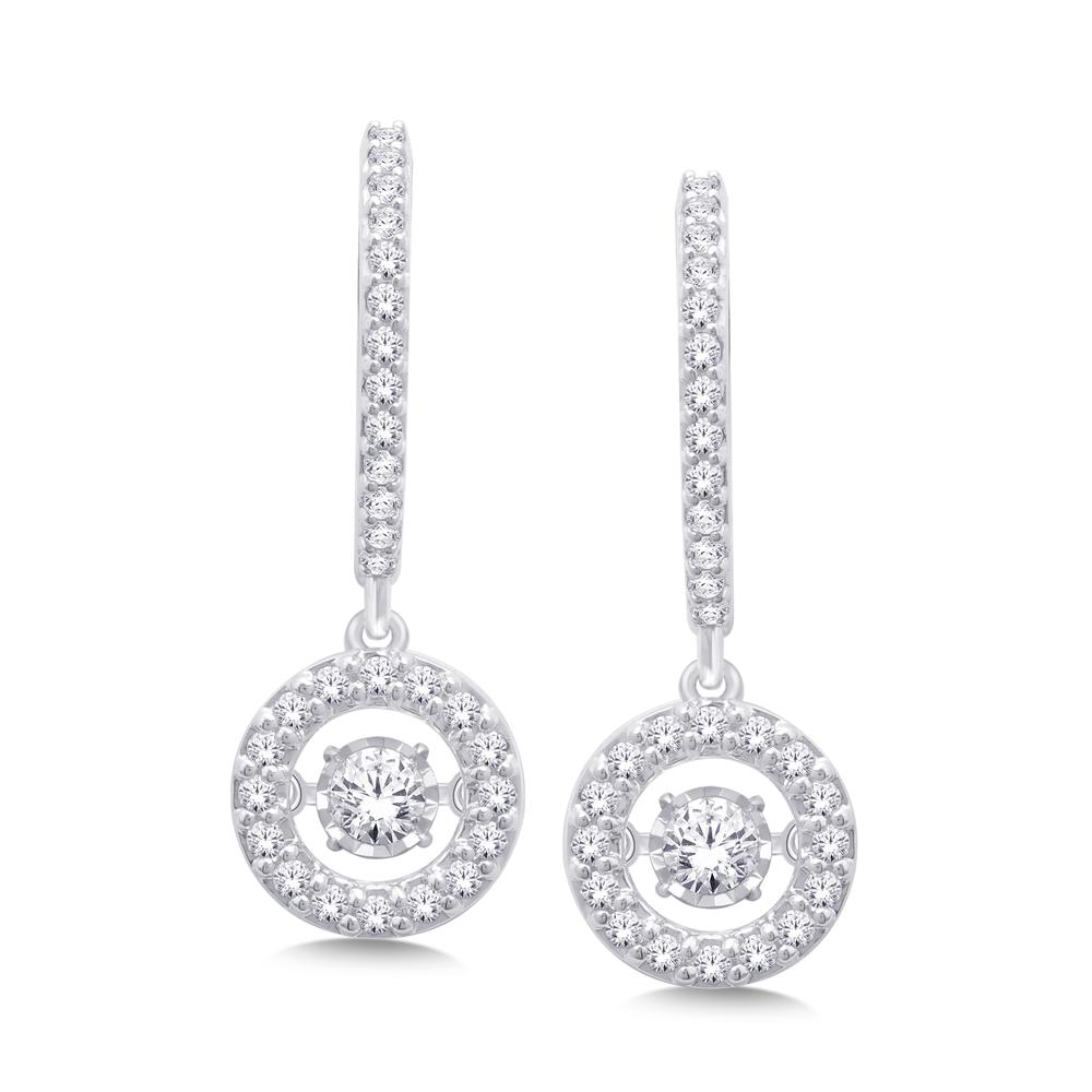 14K White Gold 1 Ct.Tw. Moving Diamond Earrings - Image 1
