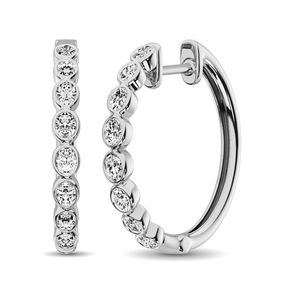 14K White Gold 1/3 Ct.Tw. Diamond Hoop Earrings - Image 1