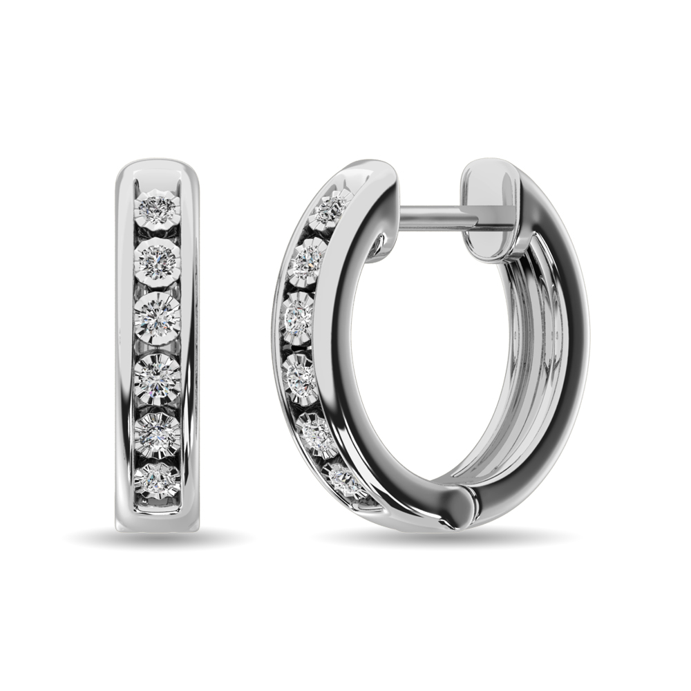 Diamond 1/50 ct tw Hoop Earrings in Sterling Silver - Image 1