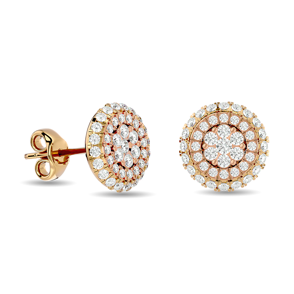 Diamond 5/8 Ct.Tw. Cluster Earrings in 14K Two Tone Gold - Image 1