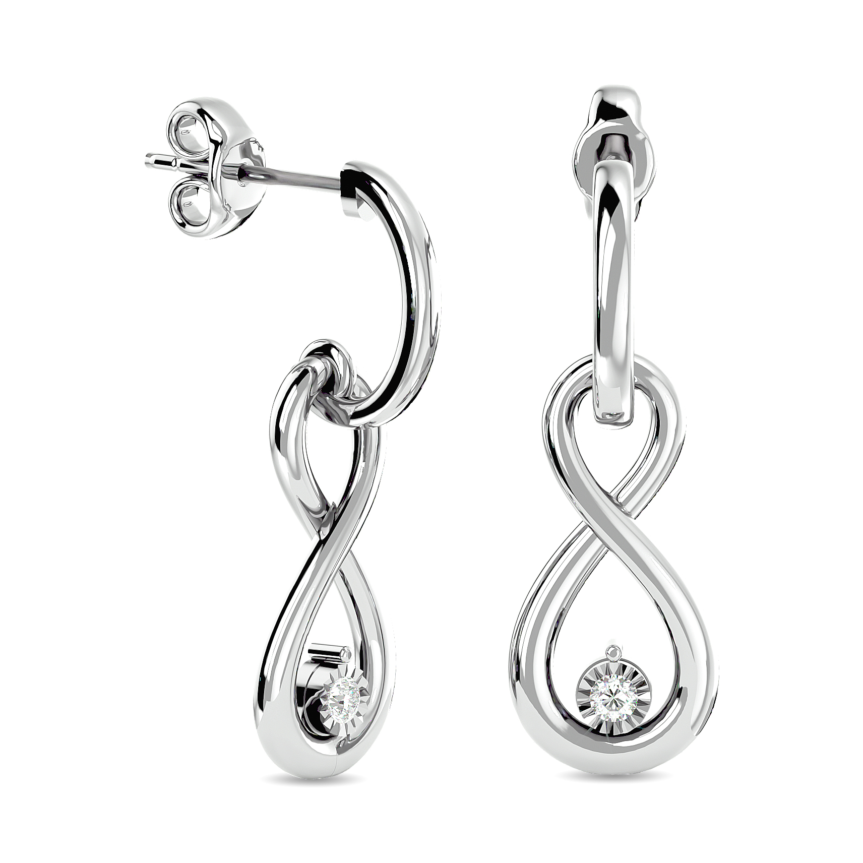 Diamond 1/20 ct tw Infinity Earrings in Sterling Silver - Image 1