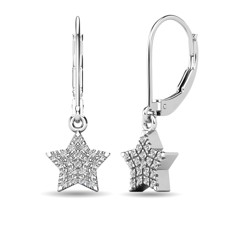 Diamond 1/8 ct tw Star Dangle Earrings in 10K White Gold - Image 1