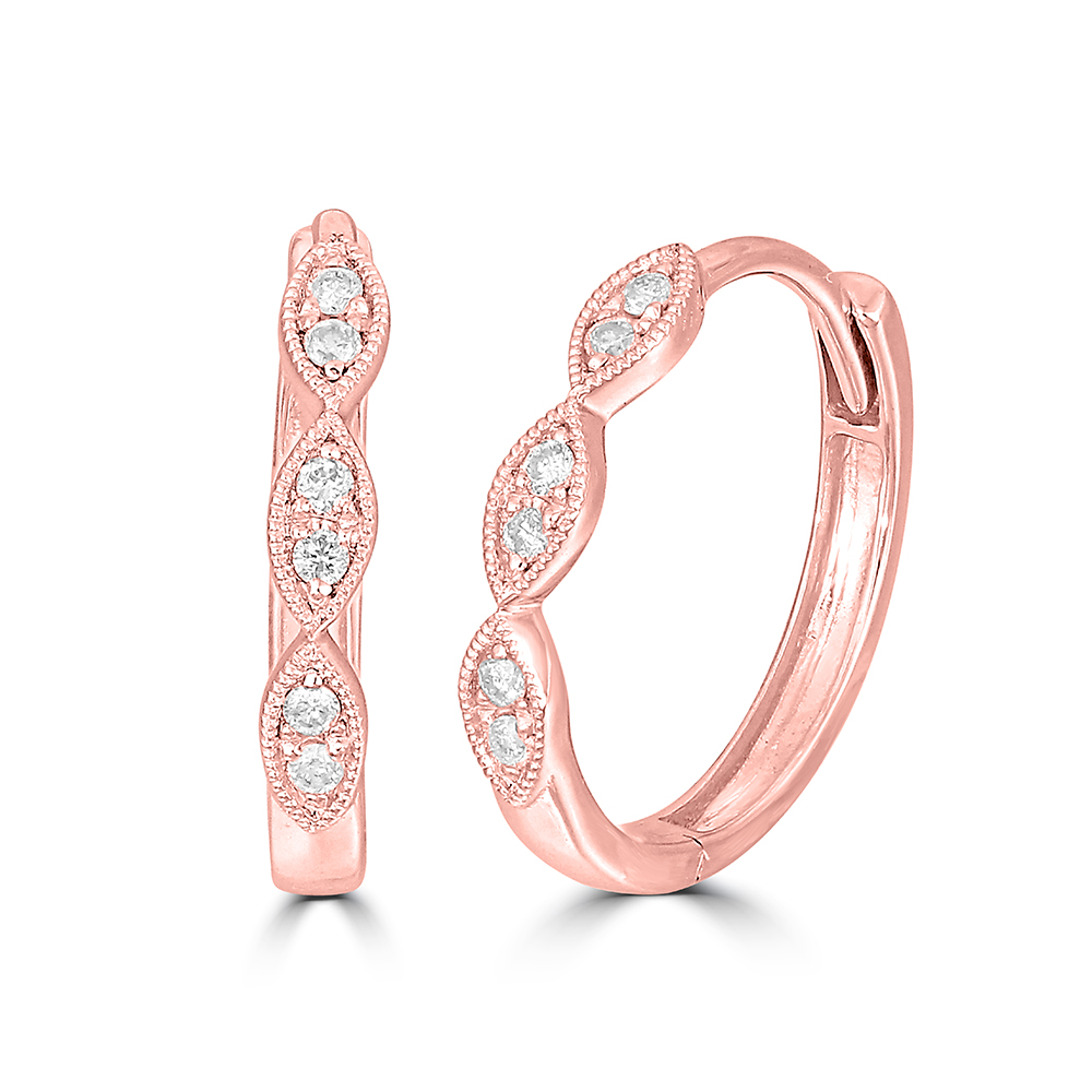 14K Rose Gold 1/10 Ct.Tw. Diamond Stackable Hoop Earrings - Image 1