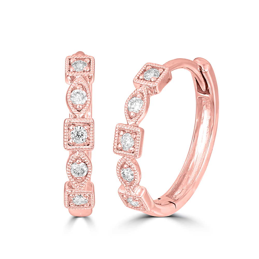 14K Rose Gold 1/8 Ct.Tw. Diamond Stackable Hoop Earrings - Image 1