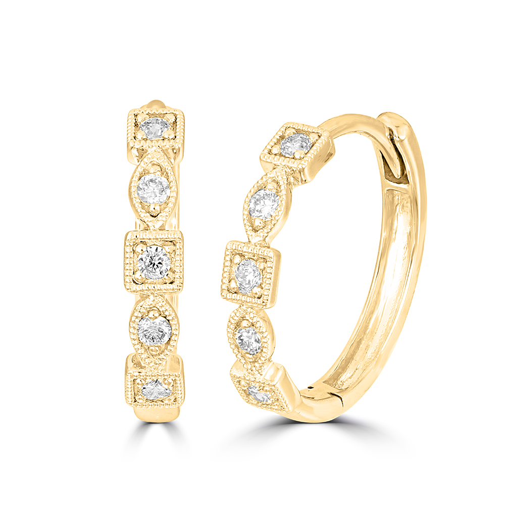 14K Yellow Gold 1/8 Ct.Tw. Diamond Stackable Hoop Earrings - Image 1