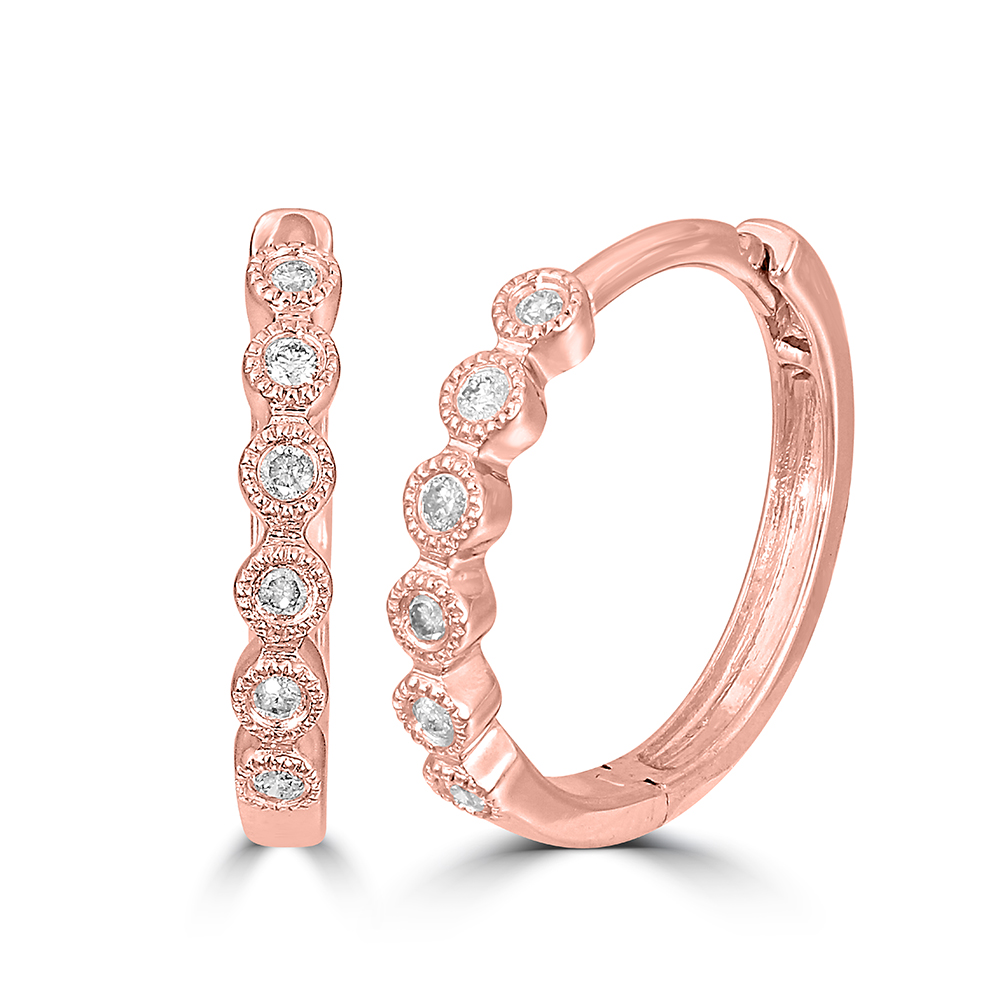 14K Rose Gold 1/10 Ct.Tw. Diamond Stackable Hoop Earrings - Image 1