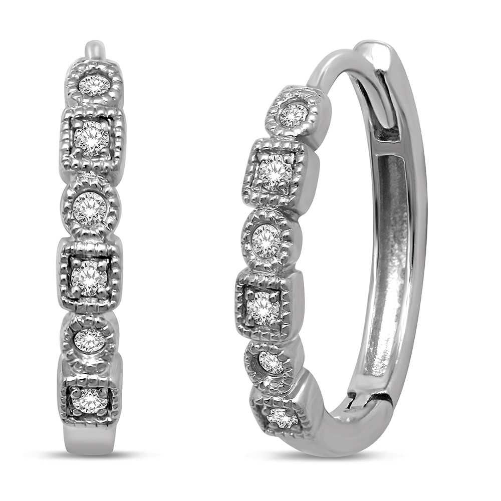 14K White Gold 1/10 Ct.Tw. Diamond Stackable Hoop Earrings - Image 1
