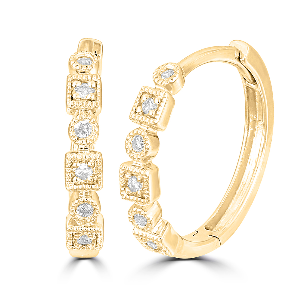 14K Yellow Gold 1/10 Ct.Tw. Diamond Stackable Hoop Earrings - Image 1
