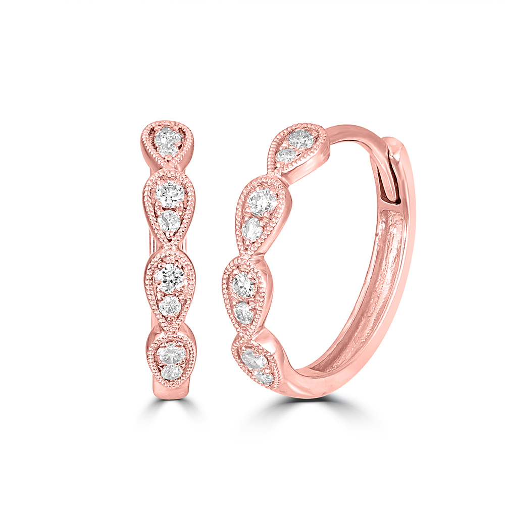 14K Rose Gold 1/10 Ct.Tw. Diamond Stackable Hoop Earrings - Image 1