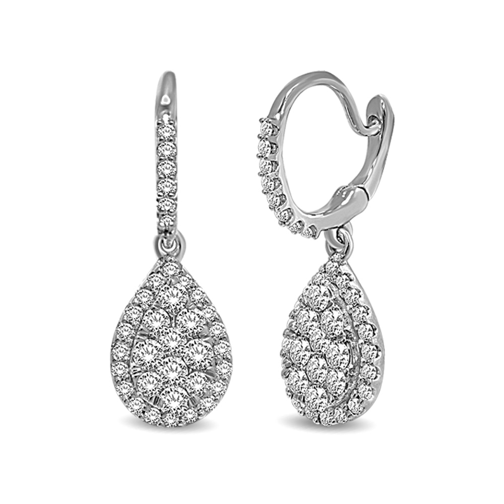 14K White Gold 3/4 Ctw Diamond Drop Earrings - Image 1