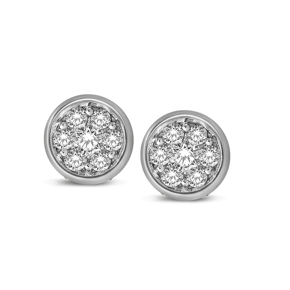 14K White Gold 1/5 Ctw Diamond Round Flower Earrings - Image 1