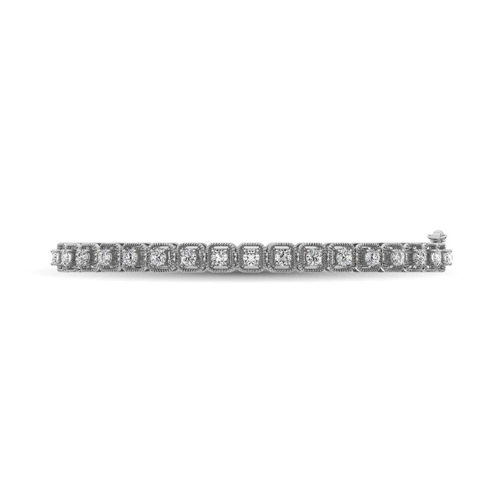 14K White Gold Diamond 1 Ct.Tw. Bangle With Milgrain Details - Image 1