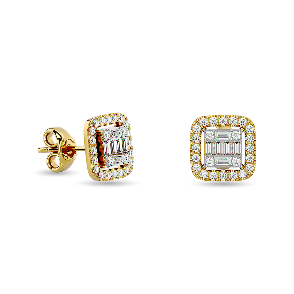 Diamond 1/3 Ct.Tw. Round and Baguette Fashion Earrings in 14K Yellow Gold - Image 1