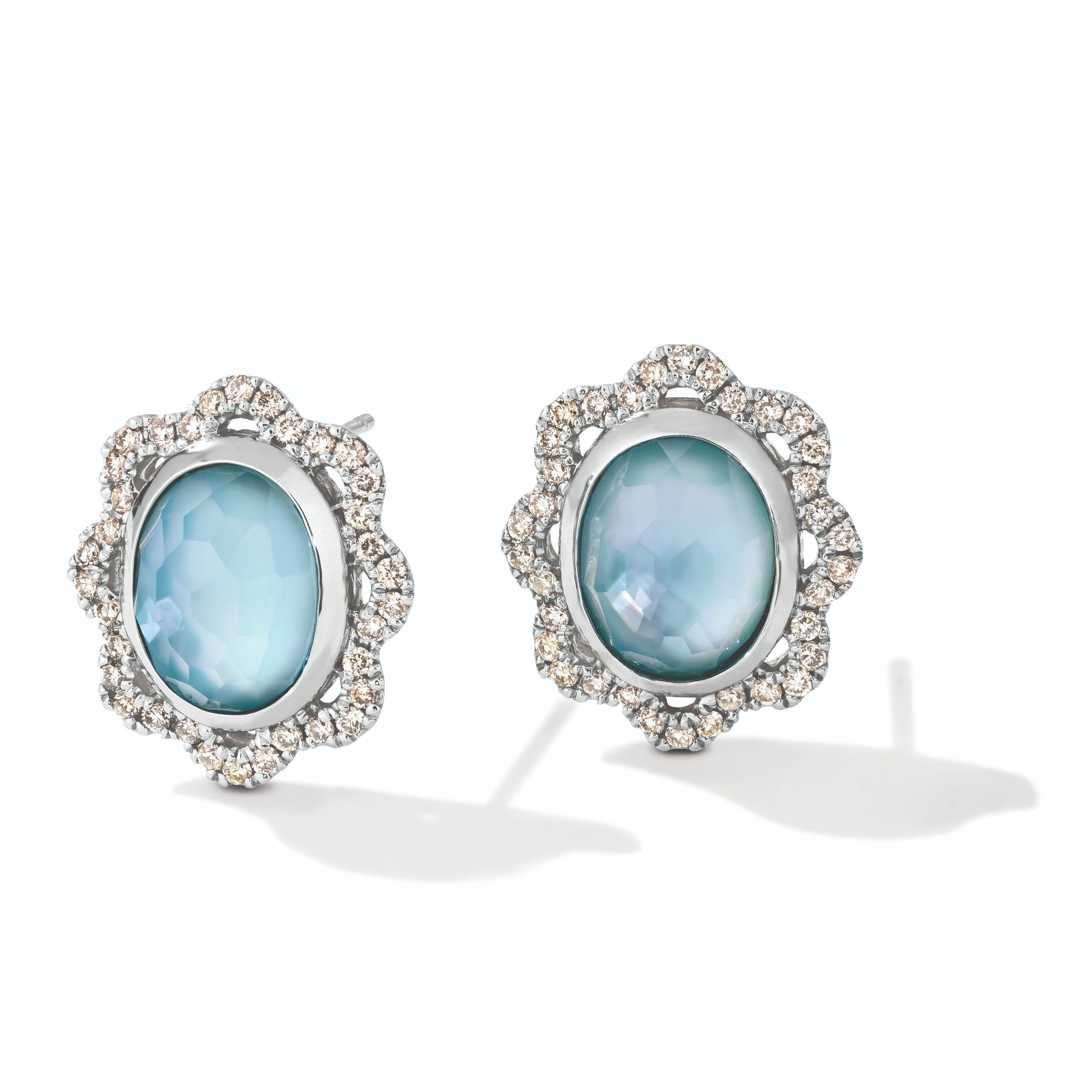 Le Vian Creme Brulee® Earrings featuring 5 5/8 cts. Blue Topaz, White Sapphirehell, 3/8 cts. Nude Diamonds set in 14K Vanilla Gold® - Image 1