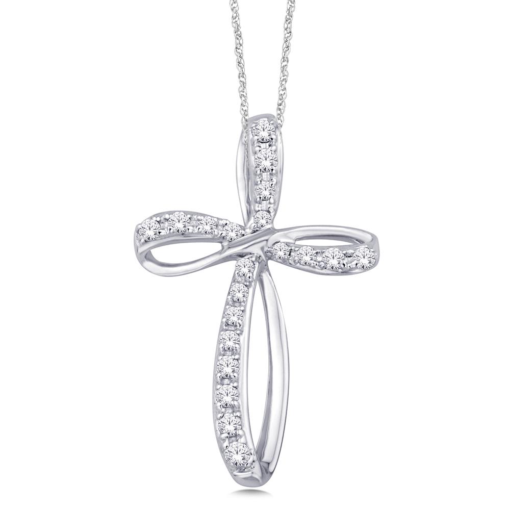 10K White Gold 1/5 Ct.Tw. Diamond Cross Pendant - Image 1