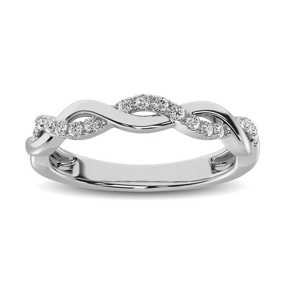 10K White Gold 1/20 Ctw Diamond Twisted Wedding Band - Image 1