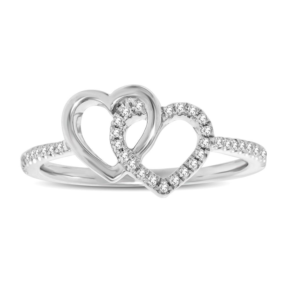 10K White Gold 1/6 Ctw Diamond Double Heart Ring - Image 1