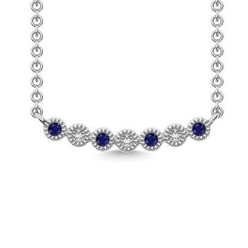 Diamond 1/10 Ct.Tw. And Blue Sapphire Necklace in 10K White Gold 1 61010W BLSAP 1