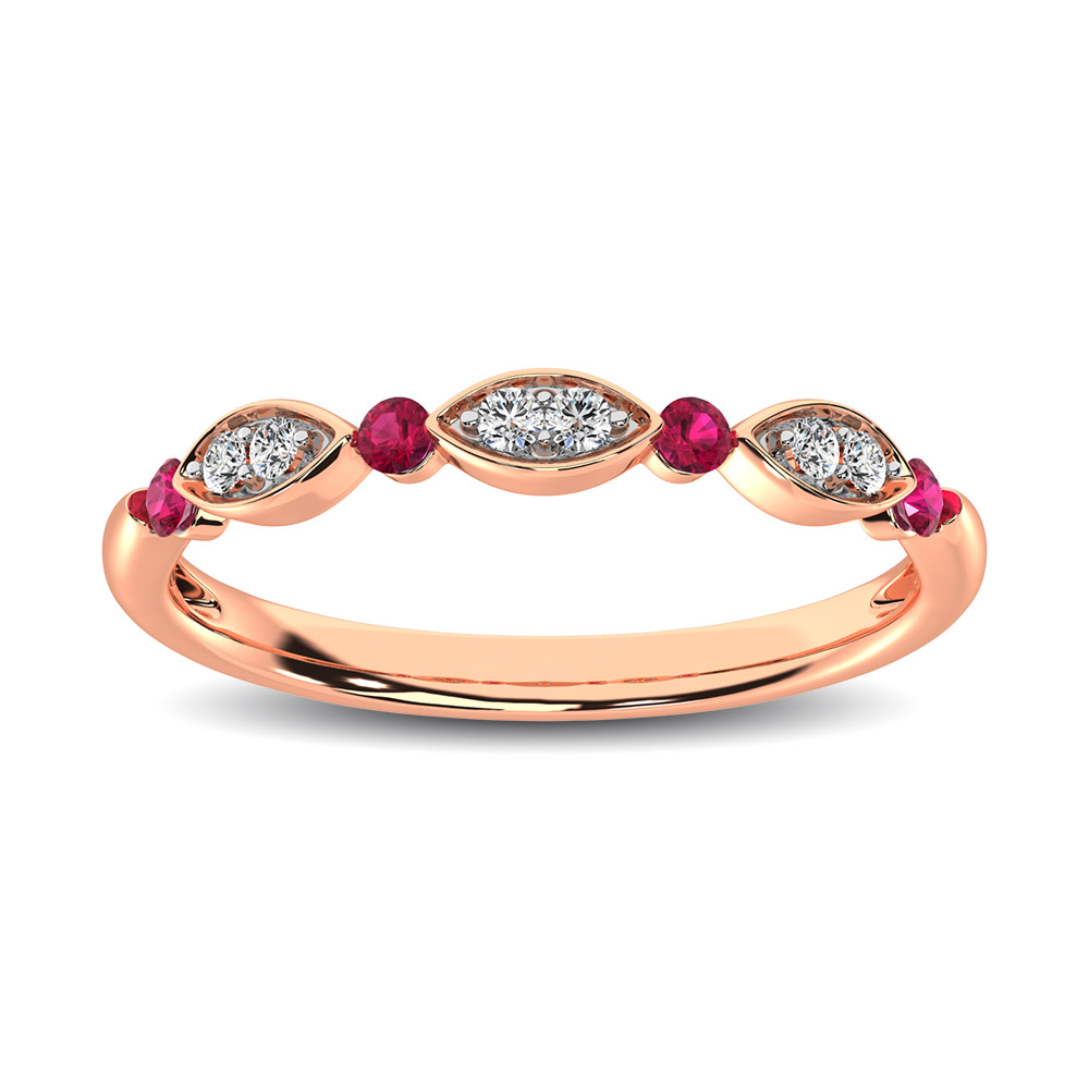 Diamond 1/5 ctw and Ruby Stack Ring in 10K Rose Gold - Image 1