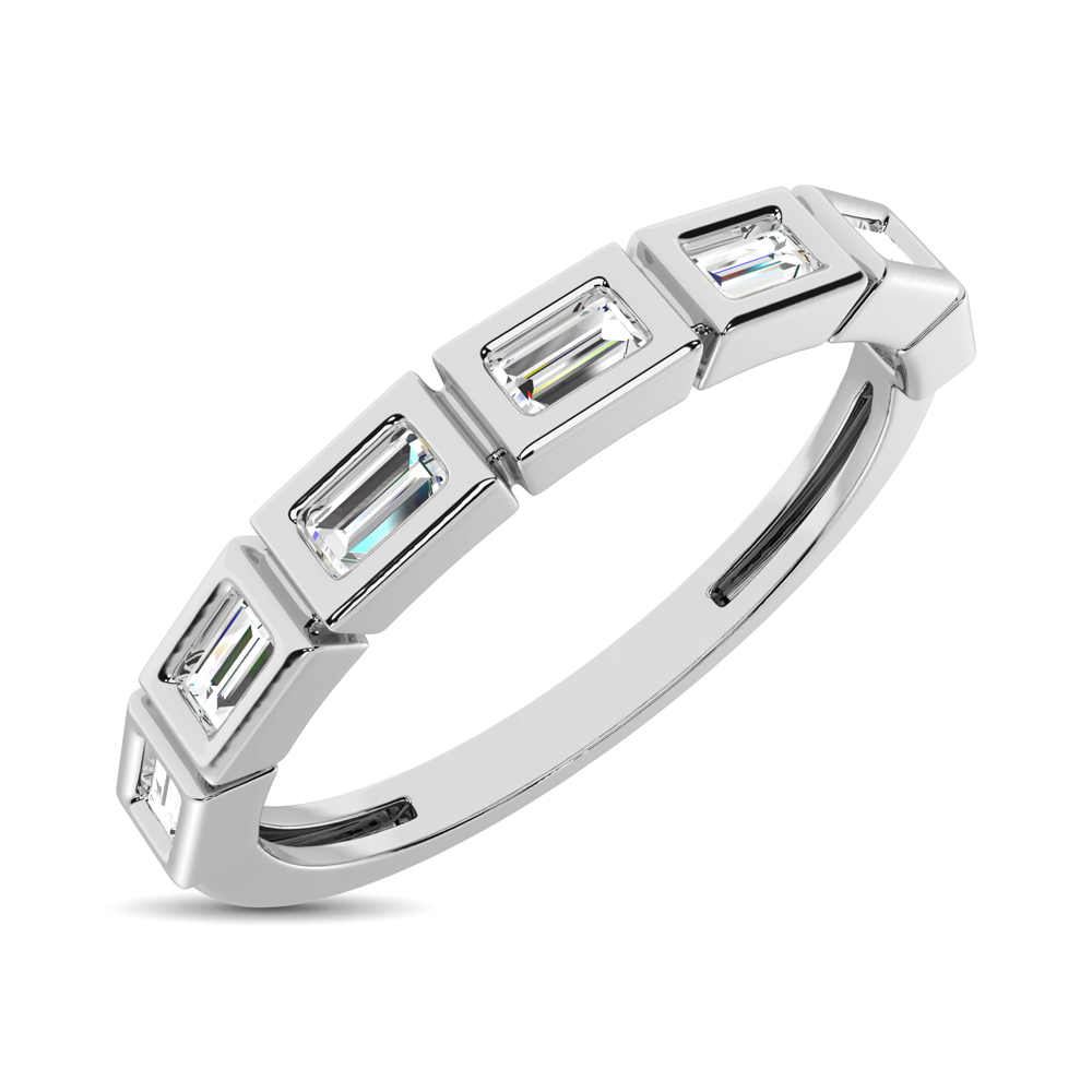 14K White Gold 1/4 Ct.Tw. Diamond Straight Buggete Stackable Band - Image 1