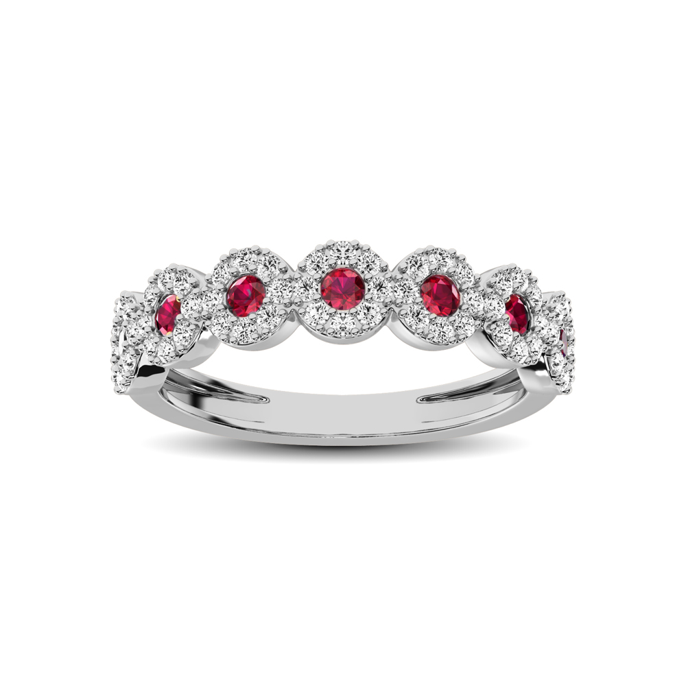 14K White Gold 5/8 Ct.Tw. Diamond & Ruby Stackable Band - Image 1