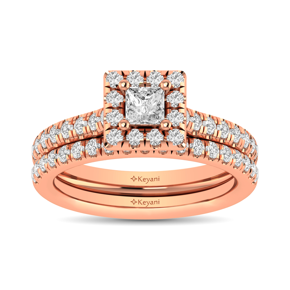 Diamond Classic Shank Single Halo Bridal Ring 1 ct tw Princess Cut in 14K Rose Gold - Image 1