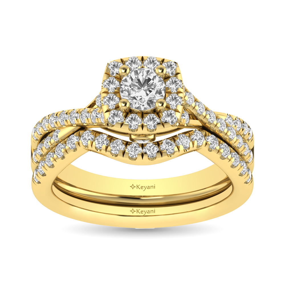 Diamond Twist Shank Single Halo Bridal Ring 1 ct tw Round Cut in 14K Yellow Gold - Image 1