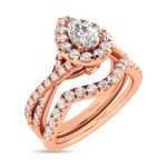 Diamond  Twist Shank Single Halo Bridal Ring 1 ct tw Pear Cut in 14K Rose Gold - Image 3