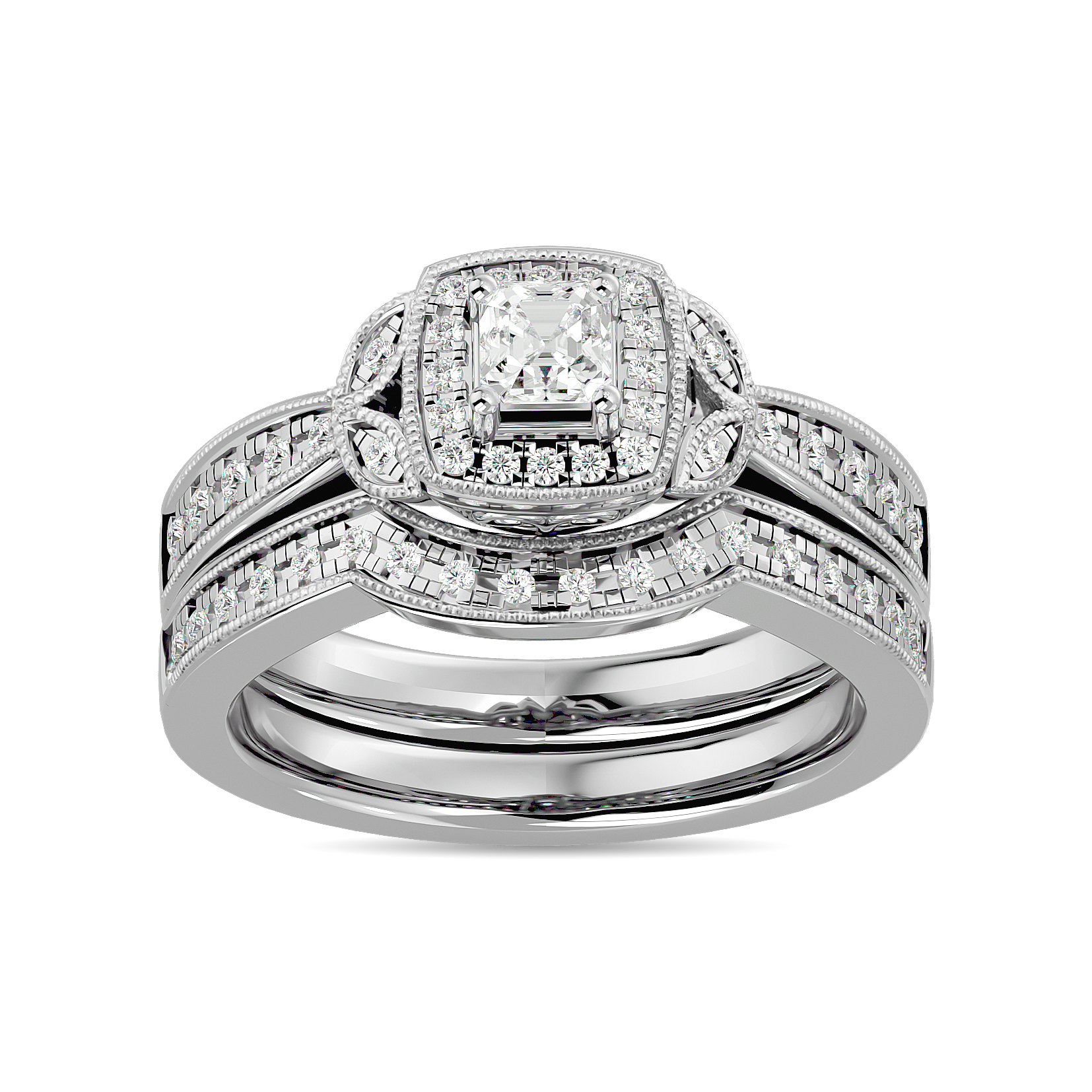 Diamond 1/2 Ct.Tw. Round and Princess Bridal Ring in 14K White Gold - Image 1