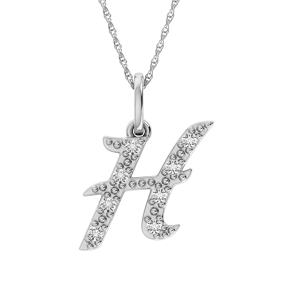 Diamond 1/8 Ct.Tw. Letter H Pendant in 10K White Gold - Image 1
