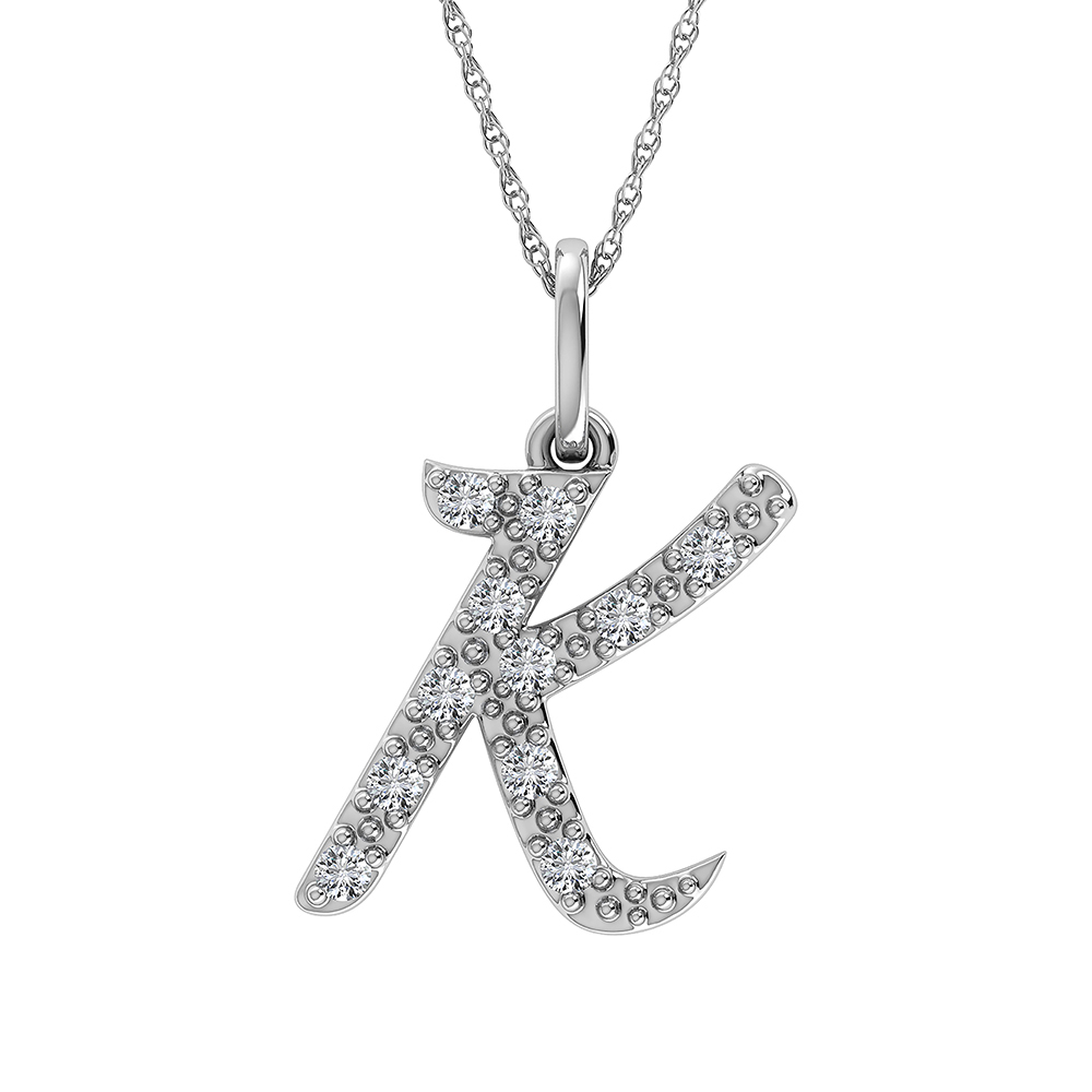 Diamond 1/8 Ct.Tw. Letter K Pendant in 10K White Gold - Image 1