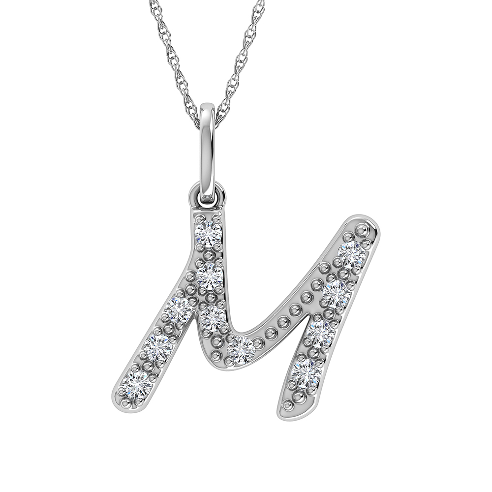 Diamond 1/8 Ct.Tw. Letter M Pendant in 10K White Gold - Image 1