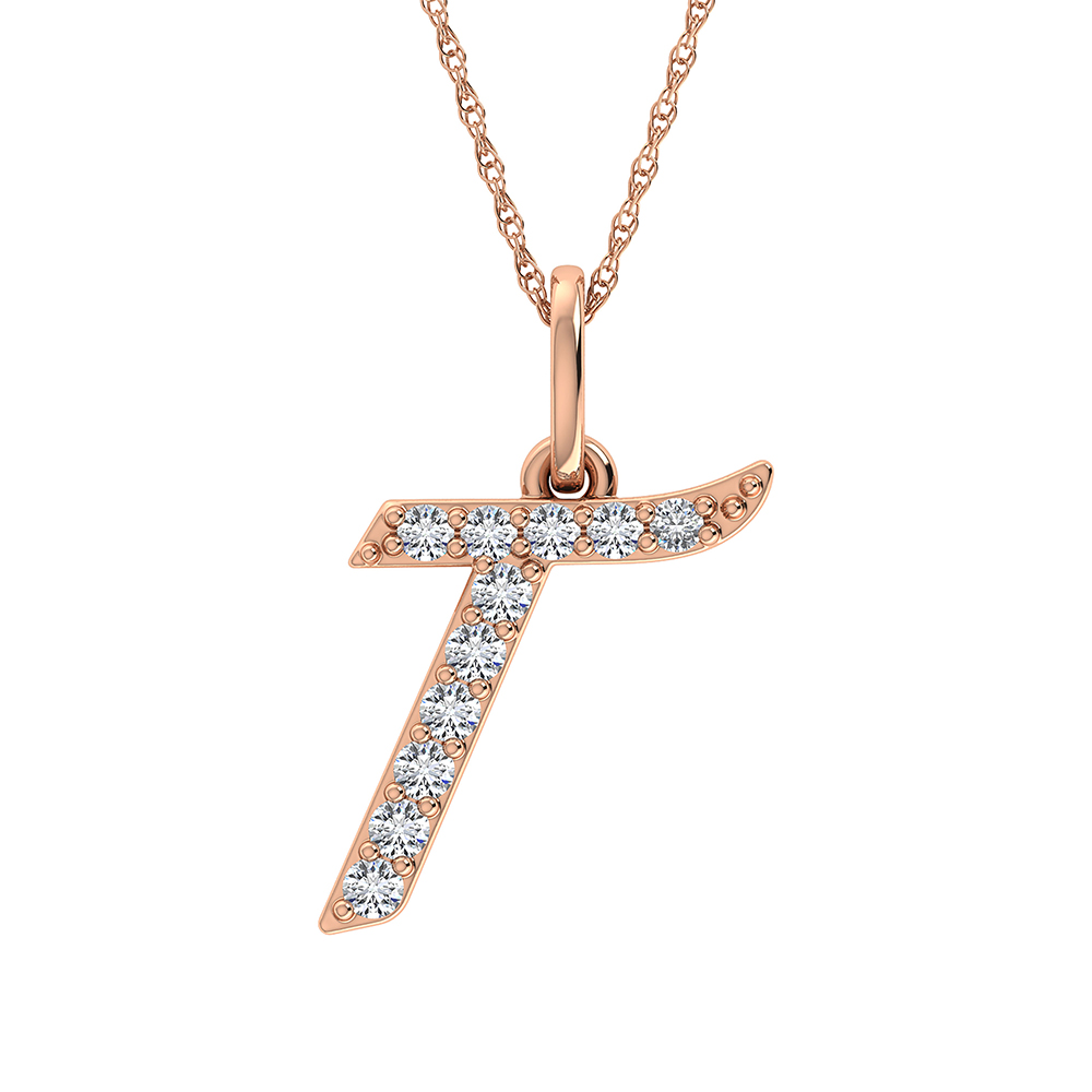 Diamond 1/8 Ct.Tw. Letter T Pendant in 10K Rose Gold - Image 1