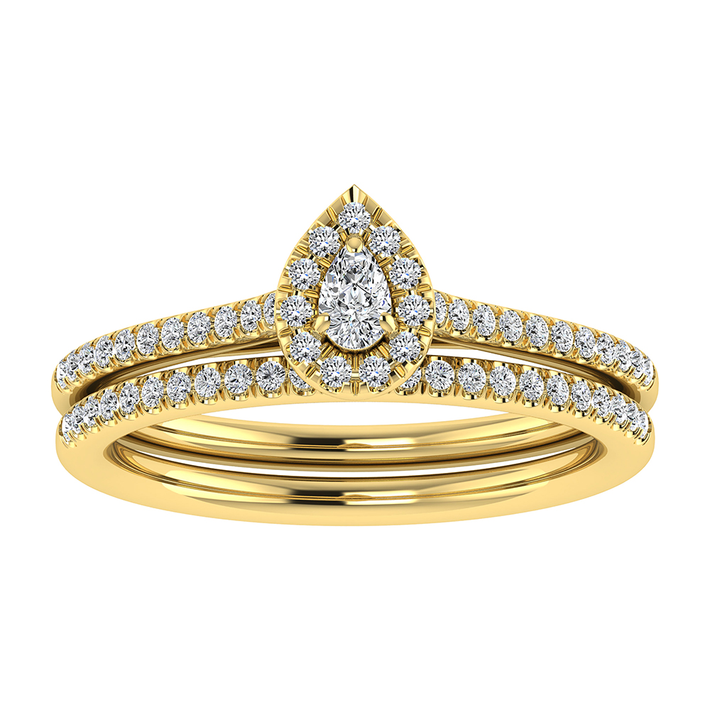 Pear and Round Diamond 3/8 Ct.Tw. Bridal Ring in 10K Yellow Gold - Image 1