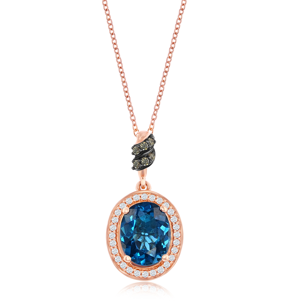 Le Vian Chocolatier� Pendant featuring 1 7/8 cts. Deep Sea Blue Topaz?, 1/20 cts. Chocolate Diamonds�, 1/10 cts. Vanilla Diamonds� set in 14K Strawberry Gold� - Image 1