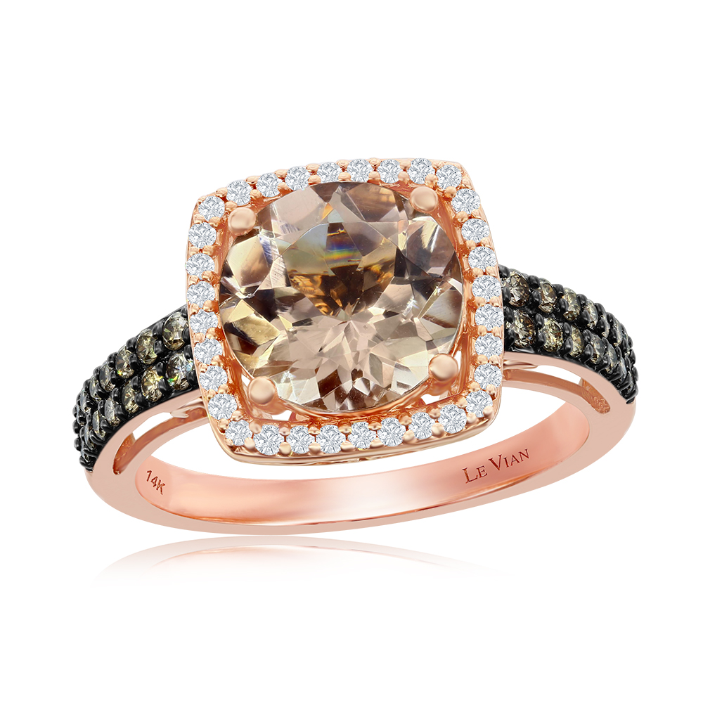 Le Vian Chocolatier� Ring featuring 2 cts. Peach Morganite?, 1/4 cts. Chocolate Diamonds�, 1/6 cts. Vanilla Diamonds� set in 14K Strawberry Gold� - Image 1