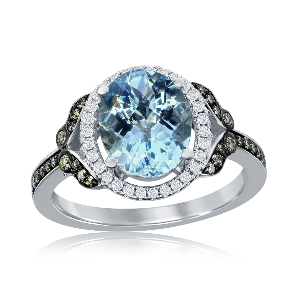 Le Vian Chocolatier� Ring featuring 2 cts. Sea Blue Aquamarine�, 1/5 cts. Chocolate Diamonds�, 1/8 cts. Vanilla Diamonds� set in 14K Vanilla Gold� - Image 1