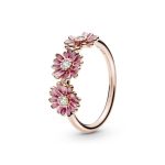 Pink Daisy Flower Trio Ring