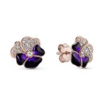 Deep Purple Pansy Flower Stud Earrings
