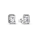 Rectangular Sparkling Halo Stud Earrings