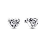 Radiant Heart & Floating Stone Stud Earrings