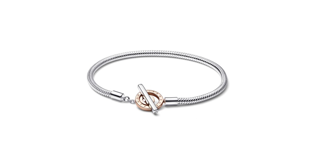 Pandora Signature Two-tone Logo T-Bar Snake Chain Bracelet - Image 1