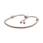 Pandora Moments Pink Peach Blossom Flower Snake Chain Slider Bracelet - FINAL SALE