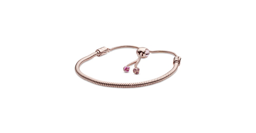Pandora Moments Pink Peach Blossom Flower Snake Chain Slider Bracelet - FINAL SALE - Image 1