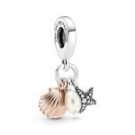 Treated Freshwater Cultured Pearl, Starfish & Shell Triple Dangle Charm