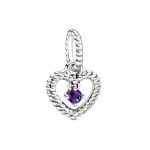 February Purple Beaded Heart Dangle Charm