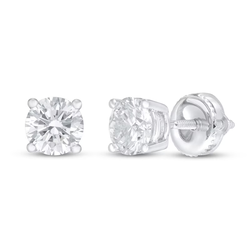 Lab-Created Diamond Solitaire Earrings 3/4 ct tw Round 14K White Gold (SI2/F) - Image 1